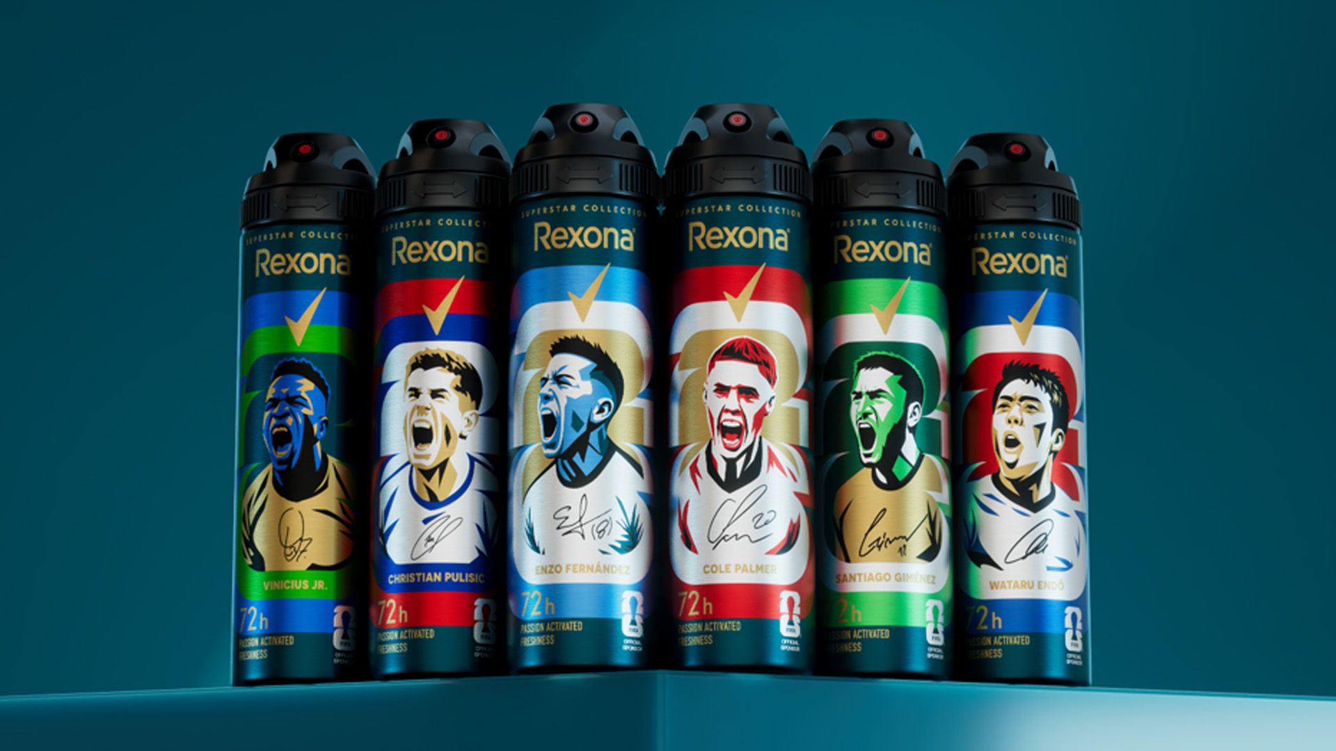 Rexona 72 saat etkili deodorant sprey serisi. Rexona, 2026 FIFA Dünya Kupası'nın resmi deodorant sponsorudur.